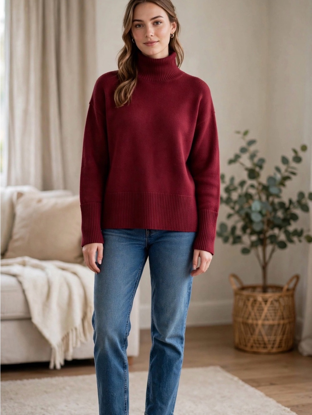 GAP Burgundy Ribbed Turtleneck Sweater